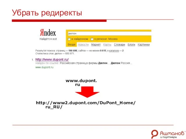 Убрать редиректы www.dupont.ru http://www2.dupont.com/DuPont_Home/ru_RU/