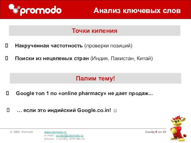 Слайд из 15 Анализ ключевых слов Точки кипения Накрученная частотность (проверки позиций)