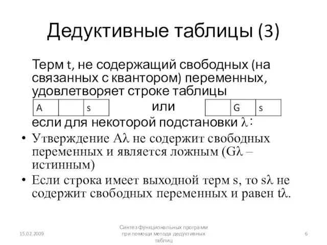 Дедуктивные таблицы (3) Терм t, не содержащий свободных (на связанных с квантором)