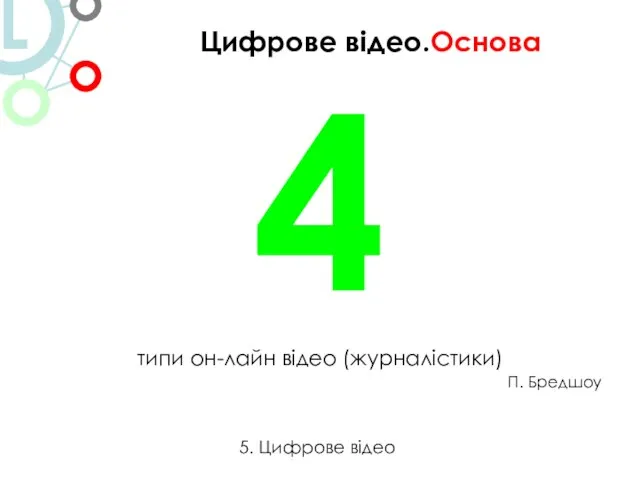 4 типи он-лайн відео (журналістики) П. Бредшоу Цифрове відео.Основа 5. Цифрове відео