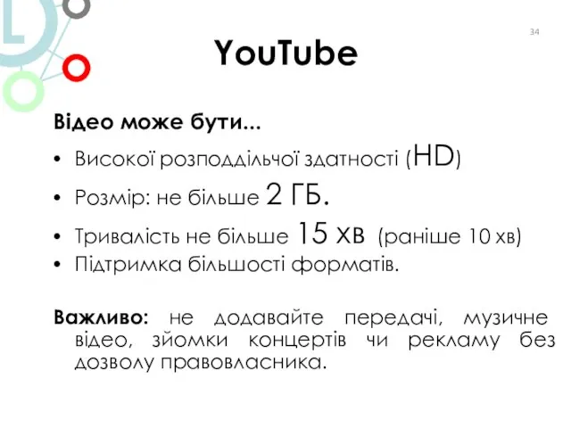 YouTube Відео може бути... Високої розподдільчої здатності (HD) Розмір: не більше 2