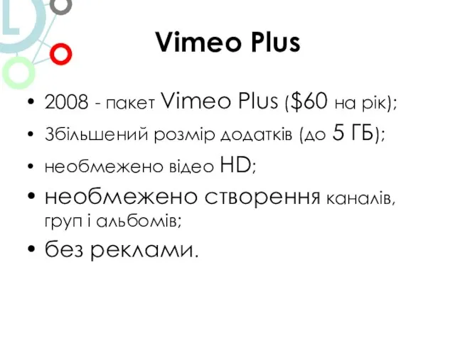 Vimeo Plus 2008 - пакет Vimeo Plus ($60 на рік); Збільшений розмір