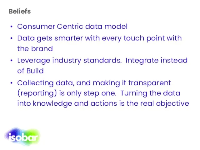 Beliefs Consumer Centric data model Data gets smarter with every touch point
