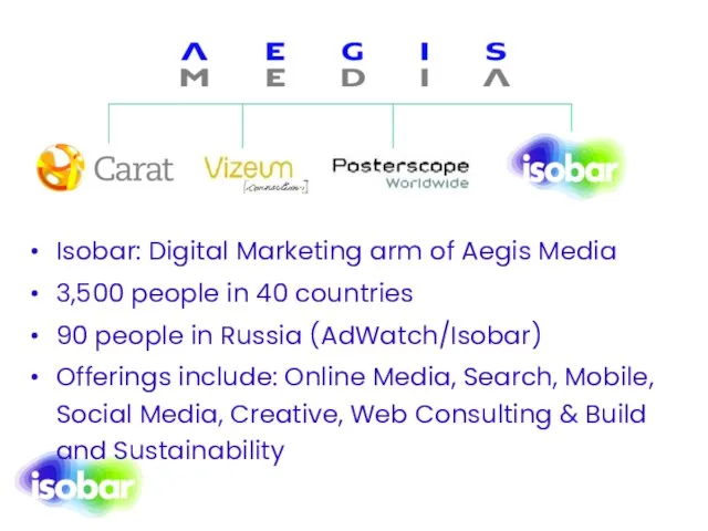 Isobar: Digital Marketing arm of Aegis Media 3,500 people in 40 countries