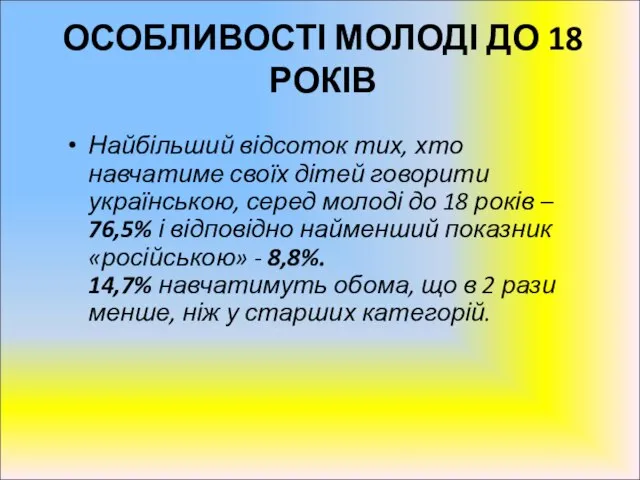 Найбільший відсоток тих, хто навчатиме своїх дітей говорити українською, серед молоді до