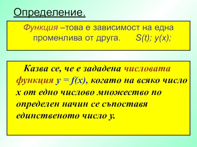 Определение. Казва се, че е зададена числовата функция y = f(x), когато