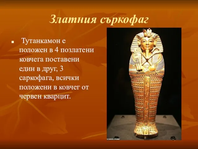 Златния съркофаг Тутанкамон е положен в 4 позлатени ковчега поставени един в