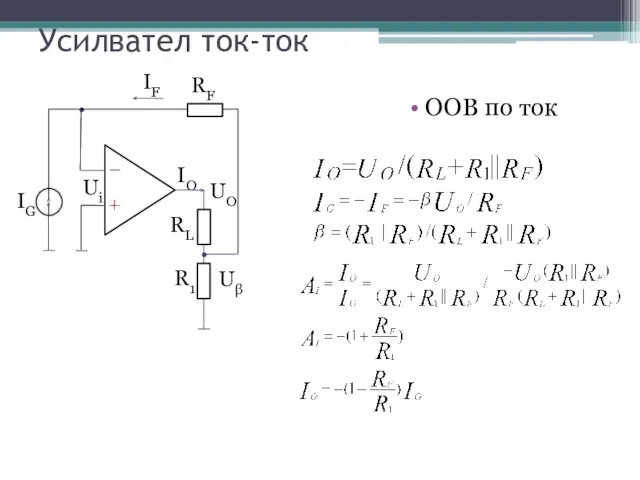 Усилвател ток-ток ООВ по ток IG Ui IF RF RL R1 IO UO Uβ