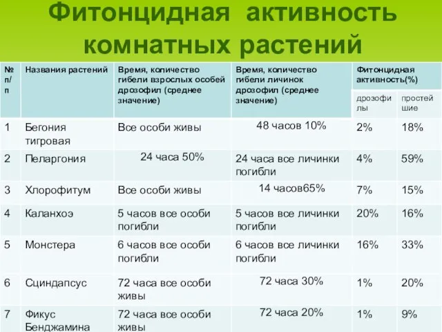 Фитонцидная активность комнатных растений