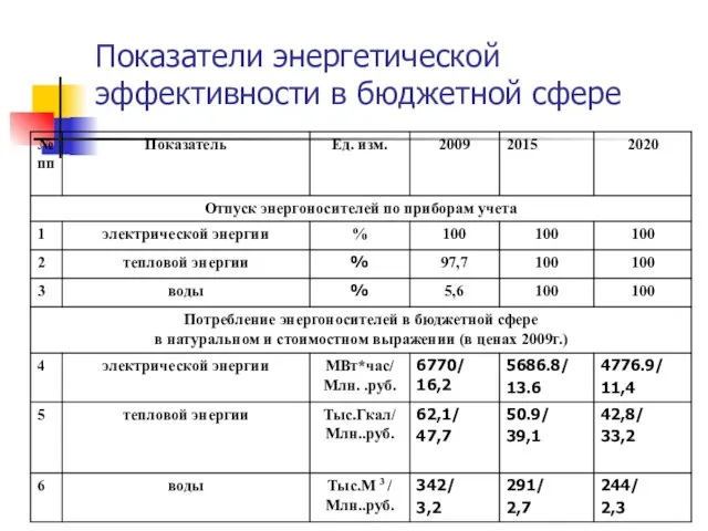 Показатели энергетической эффективности в бюджетной сфере