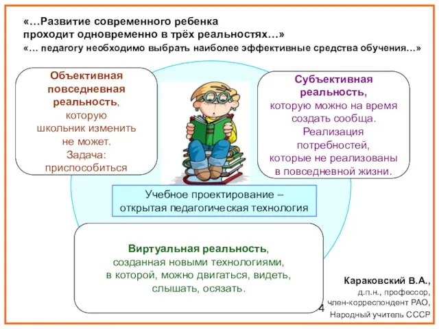 Караковский В.А., д.п.н., профессор, член-корреспондент РАО, Народный учитель СССР Объективная повседневная реальность,