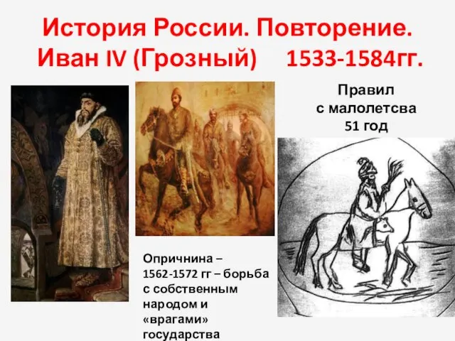 История России. Повторение. Иван IV (Грозный) 1533-1584гг. Опричнина – 1562-1572 гг –