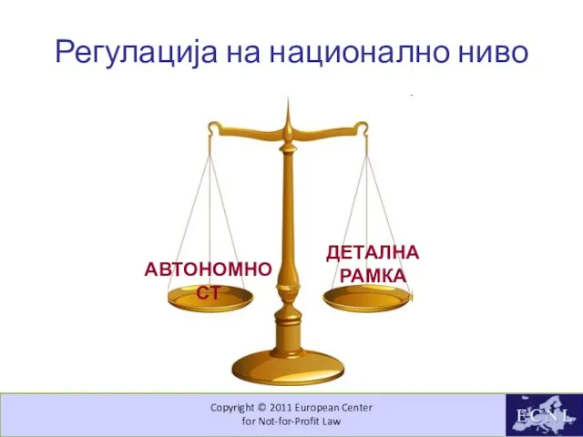 Copyright © 2011 European Center for Not-for-Profit Law Регулација на национално ниво АВТОНОМНОСТ ДЕТАЛНА РАМКА