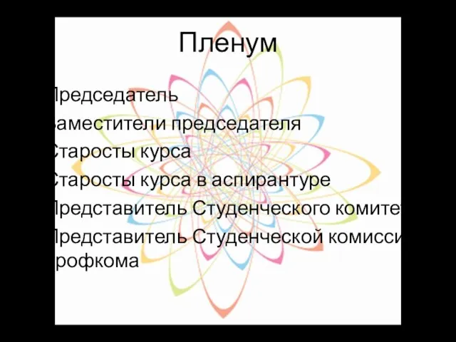 Пленум Председатель Заместители председателя Старосты курса Старосты курса в аспирантуре Представитель Студенческого