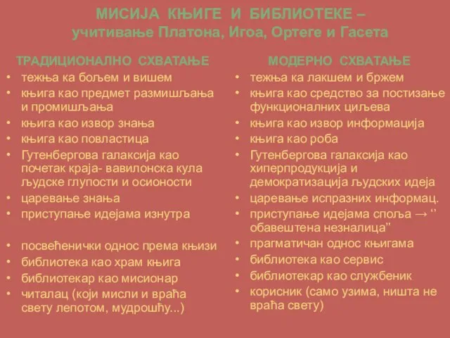 МИСИЈА КЊИГЕ И БИБЛИОТЕКЕ – учитивање Платона, Игоа, Ортеге и Гасета ТРАДИЦИОНАЛНО