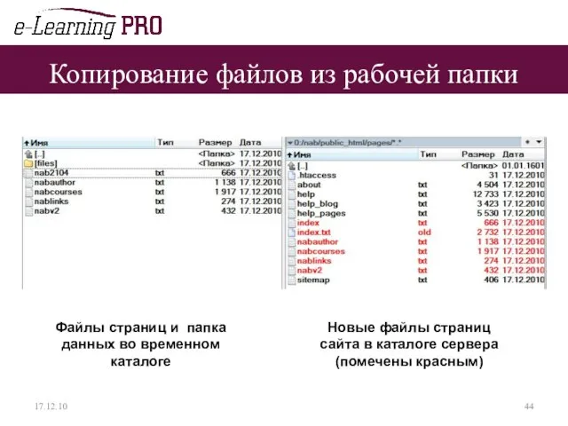 Копирование файлов из рабочей папки 17.12.10 Файлы страниц и папка данных во