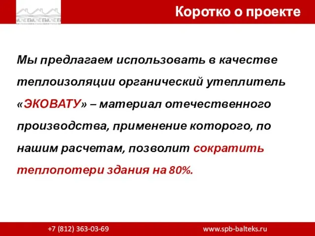 Коротко о проекте +7 (812) 363-03-69 www.spb-balteks.ru Мы предлагаем использовать в качестве