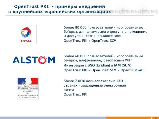 OpenTrust PKI - примеры внедрений в крупнейших европейских организациях более 80 000
