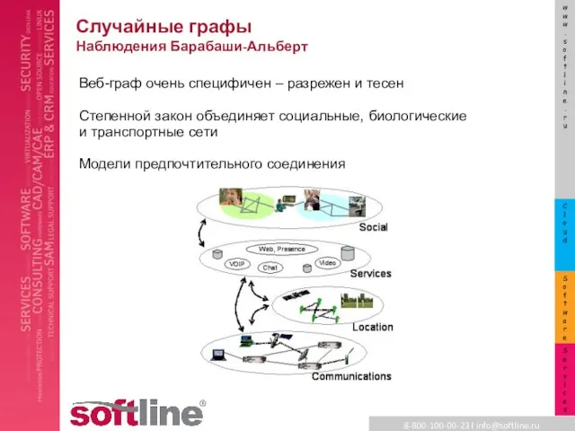 Случайные графы Наблюдения Барабаши-Альберт Веб-граф очень специфичен – разрежен и тесен Степенной