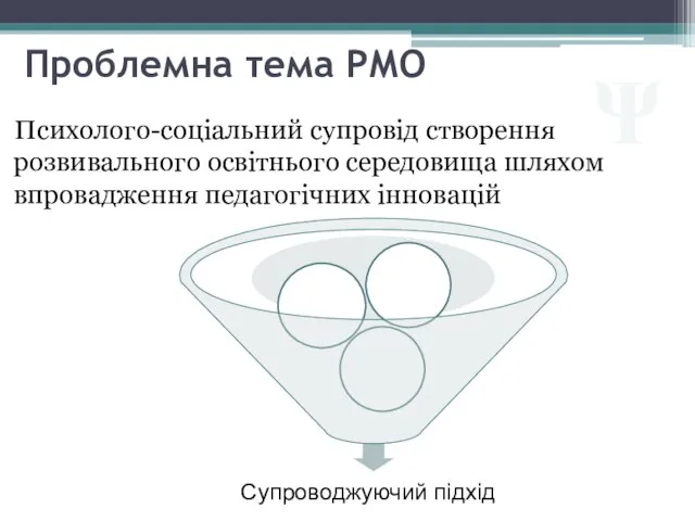 Проблемна тема РМО Психолого-соціальний супровід створення розвивального освітнього середовища шляхом впровадження педагогічних інновацій Ψ