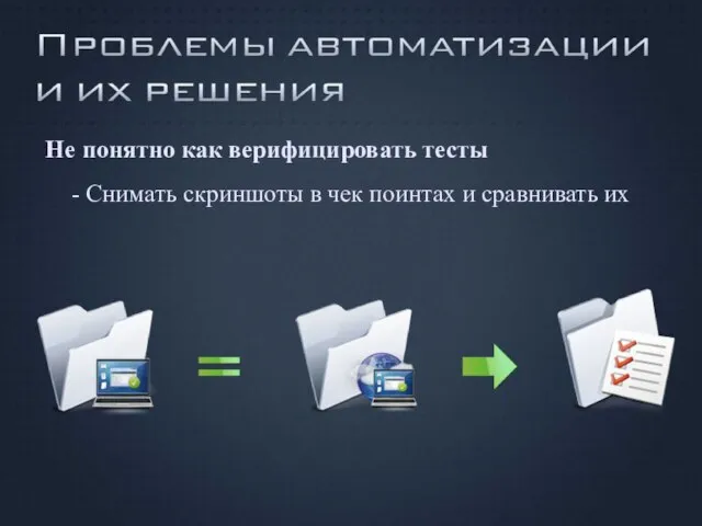 Не понятно как верифицировать тесты - Снимать скриншоты в чек поинтах и сравнивать их