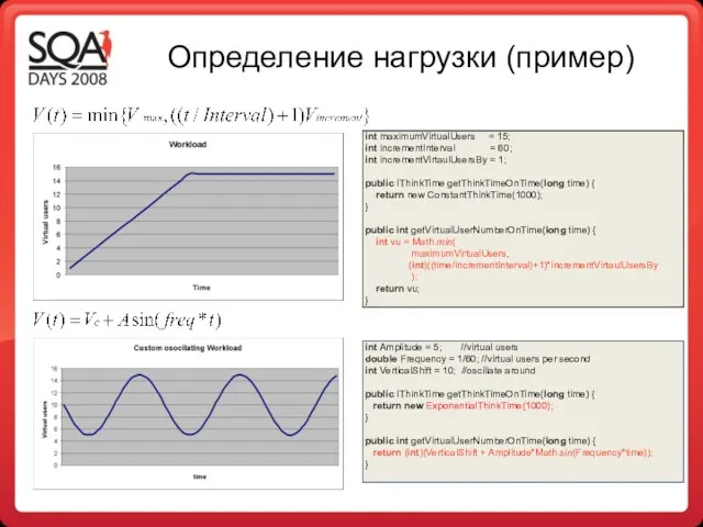 Определение нагрузки (пример) int maximumVirtualUsers = 15; int incrementInterval = 60; int