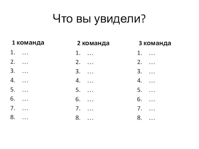 Что вы увидели? 1 команда … … … … … … …