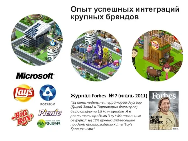 Опыт успешных интеграций крупных брендов Журнал Forbes №7 (июль 2011) "За пять