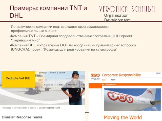 Примеры: компании TNT и DHL Логистические компании подтверждают свои выдающиеся профессиональные знания: