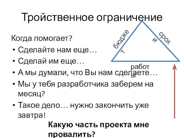 Тройственное ограничение Когда помогает? Сделайте нам еще… Сделай им еще… А мы