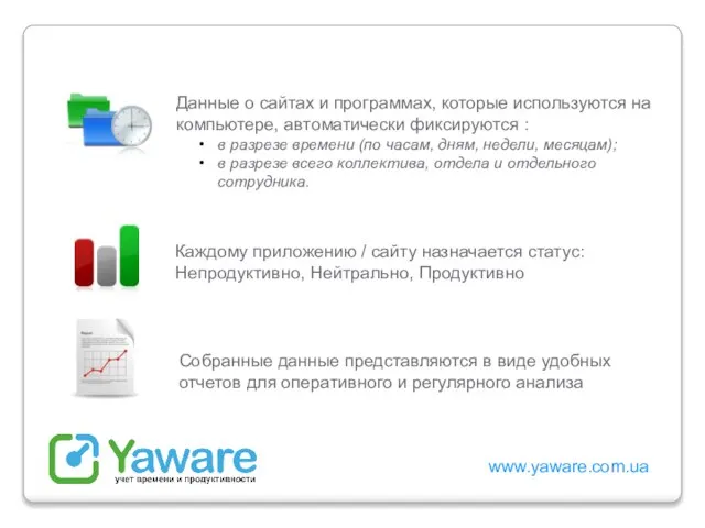 www.yaware.com.ua Данные о сайтах и программах, которые используются на компьютере, автоматически фиксируются