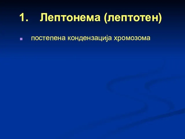 Лептонема (лептотен) постепена кондензација хромозома