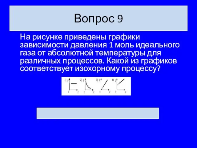 Вопрос 9 На рисунке приведены графики зависимости давления 1 моль идеального газа