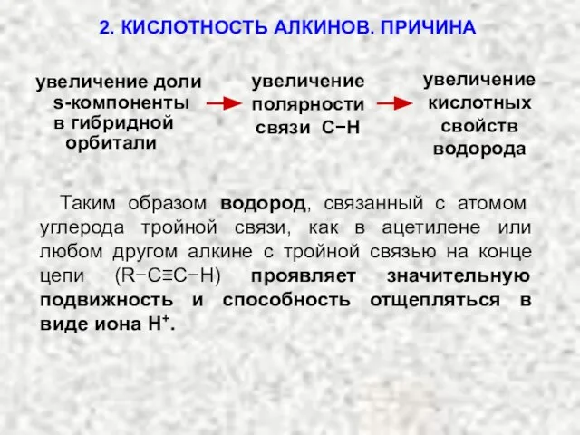 орбитали увеличение полярности связи C−H увеличение кислотных свойств водорода Таким образом водород,