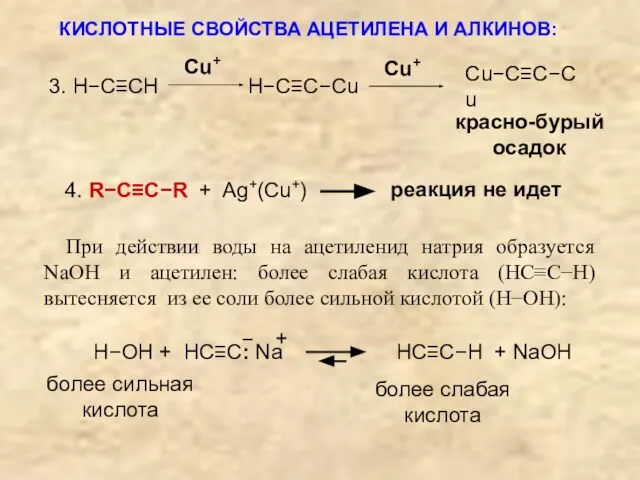 4. R−C≡C−R + Ag+(Cu+) реакция не идет При действии воды на ацетиленид