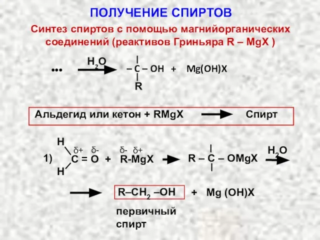 Н2О R – C – OH + Mg(OH)X Альдегид или кетон +