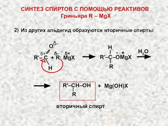 Н2О R Н R′–C–OMgX δ- δ+ δ+ Н О δ- R′– C