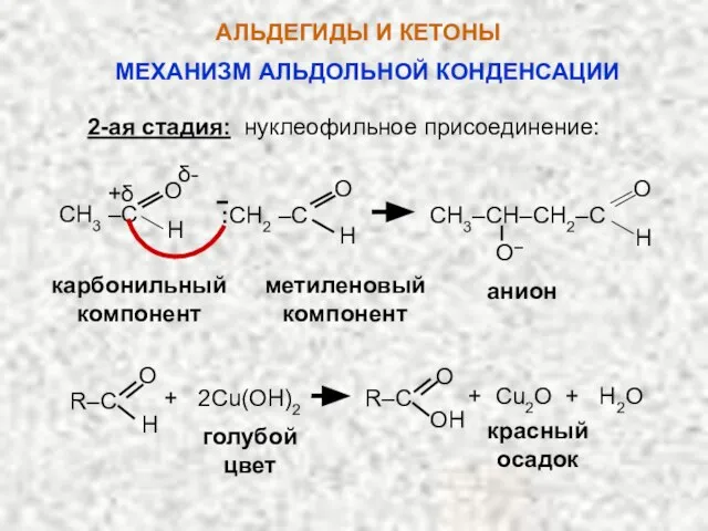 2-ая стадия: нуклеофильное присоединение: O– карбонильный компонент метиленовый компонент анион О О