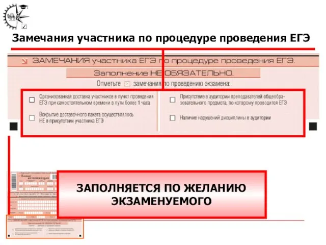 Замечания участника по процедуре проведения ЕГЭ ЗАПОЛНЯЕТСЯ ПО ЖЕЛАНИЮ ЭКЗАМЕНУЕМОГО