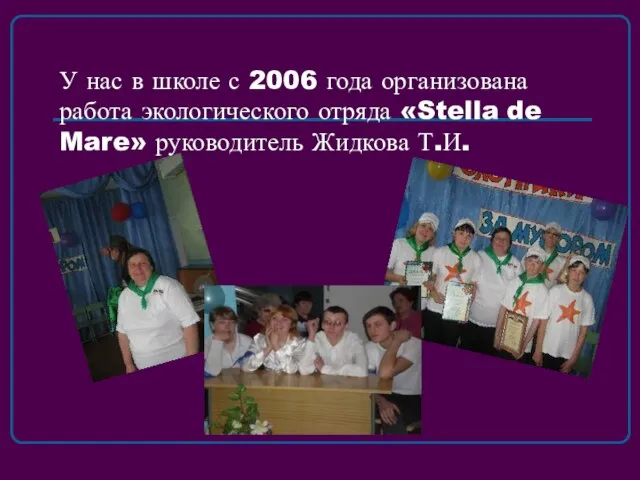 У нас в школе с 2006 года организована работа экологического отряда «Stella