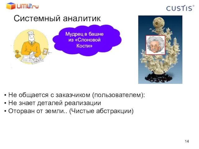 Системный аналитик Мудрец в башне из «Слоновой Кости» Не общается с заказчиком