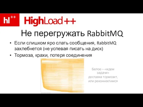 Не перегружать RabbitMQ Если слишком яро слать сообщения, RabbitMQ захлебнется (не успевая