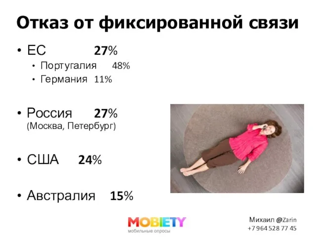 Отказ от фиксированной связи ЕС 27% Португалия 48% Германия 11% Россия 27%