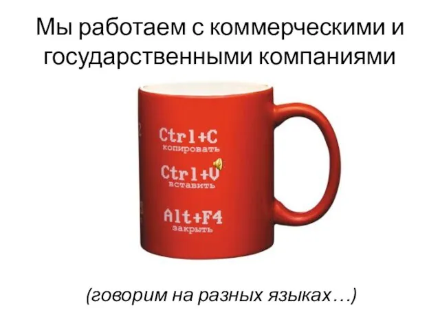 Мы работаем с коммерческими и государственными компаниями (говорим на разных языках…)