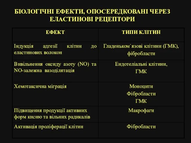 БІОЛОГІЧНІ ЕФЕКТИ, ОПОСЕРЕДКОВАНІ ЧЕРЕЗ ЕЛАСТИНОВІ РЕЦЕПТОРИ