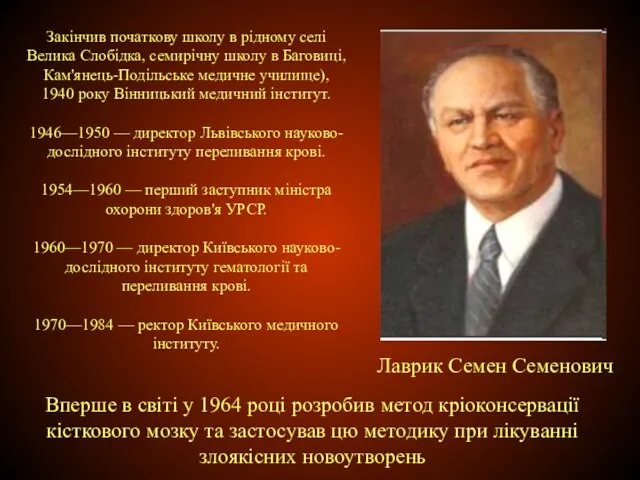 Лаврик Семен Семенович Закінчив початкову школу в рідному селі Велика Слобідка, семирічну