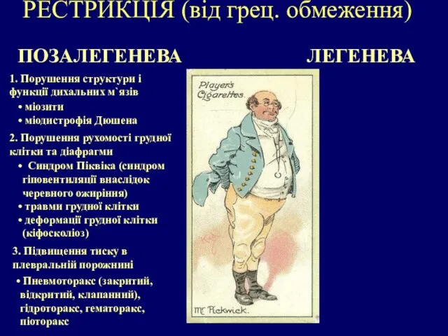 РЕСТРИКЦІЯ (від грец. обмеження) ПОЗАЛЕГЕНЕВА Пневмоторакс (закритий, відкритий, клапанний), гідроторакс, гематоракс, піоторакс