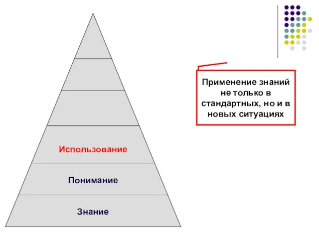 Использование Понимание Знание Применение знаний не только в стандартных, но и в новых ситуациях