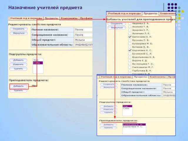 Назначение учителей предмета