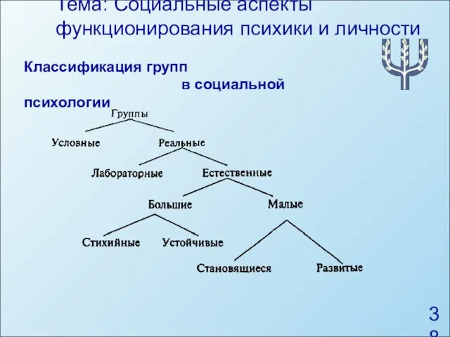 Тема: Социальные аспекты функционирования психики и личности Классификация групп в социальной психологии